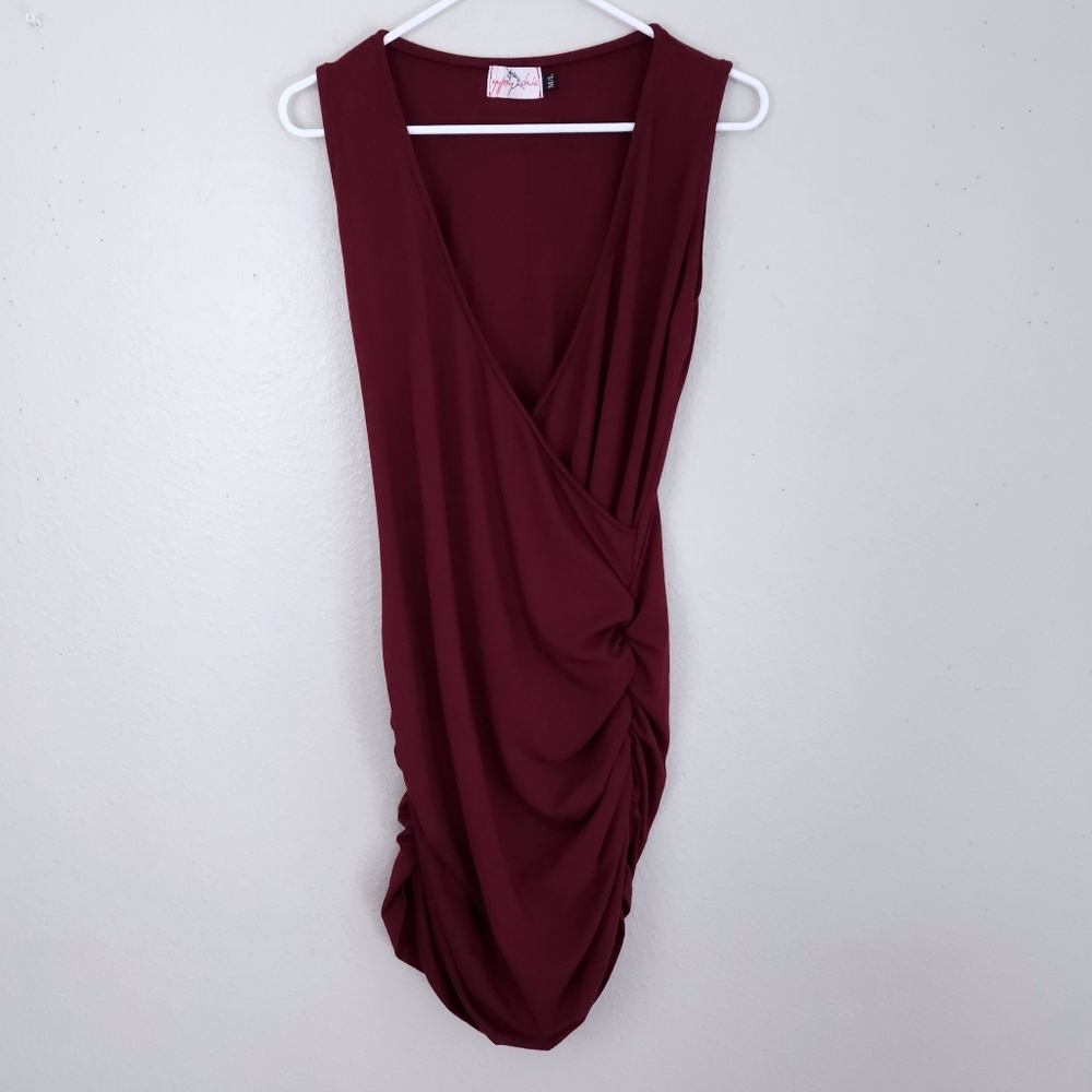 New! GYPSY CHIC Ruched V-Neck Mini Dress M/L Sleeveless